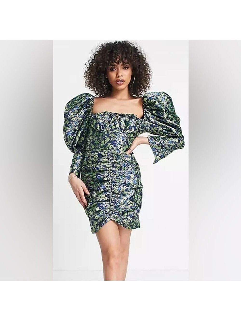 NWT ASOS LUXE Avant Garde puff sleeve Statement dress floral jacquard size 0